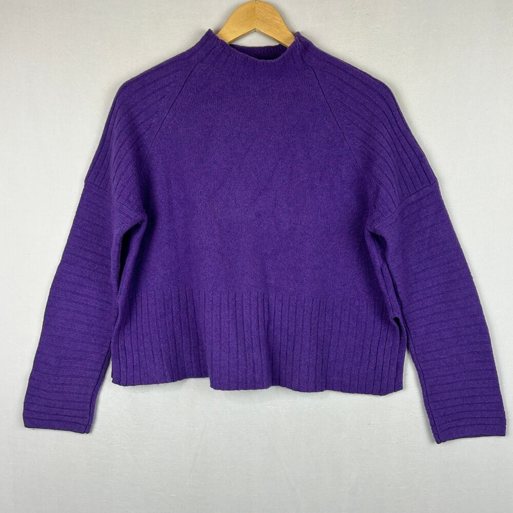 Whistles Merino Wool Mock Neck Purple Sweater Long Sleeve Women's Size M